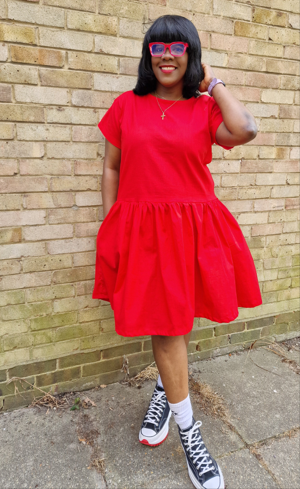 Red Velvet Cotton Blend dress